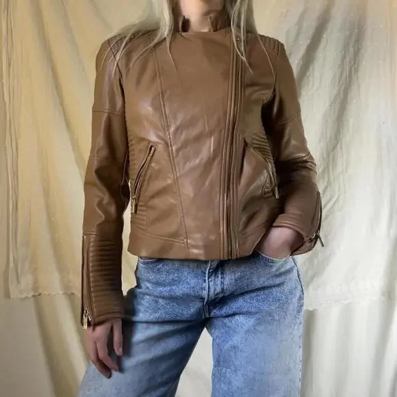 Caramel faux leather Calvin Klein jacket - Picture 6 of 8